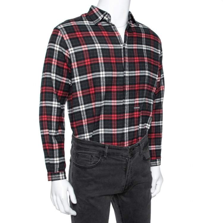 Pre Owned Dsquared2 Red & Grey Cotton Checked Flannel Shirt XS