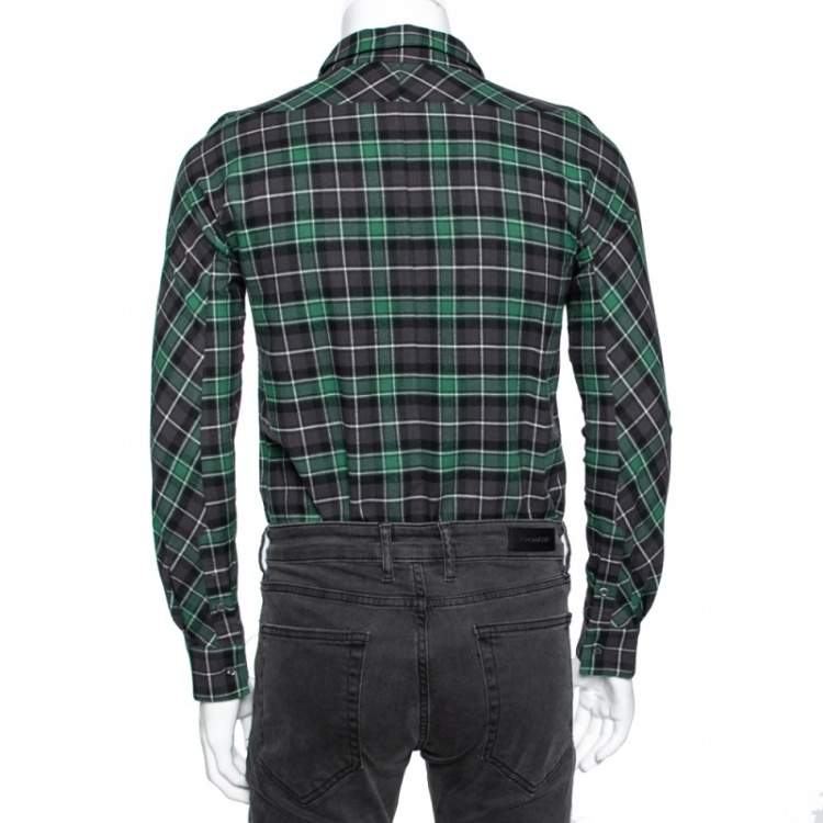 Pre Owned Dsquared2 Green & Grey Cotton Checked Flannel Shirt XS