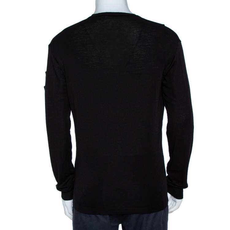 Pre Owned Dsquared2 Black Wool Knit Badge Detailed Henley T-Shirt M