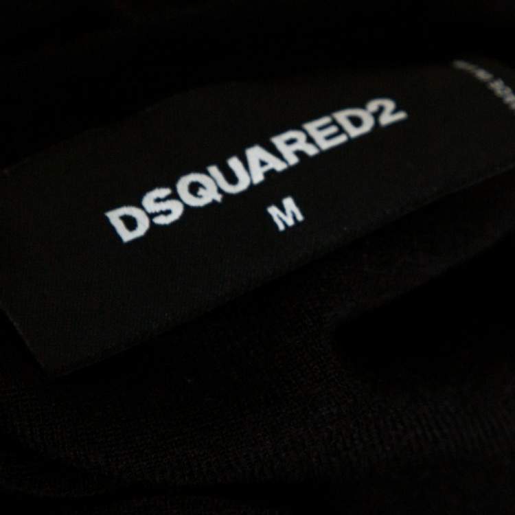 Pre Owned Dsquared2 Black Wool Knit Badge Detailed Henley T-Shirt M