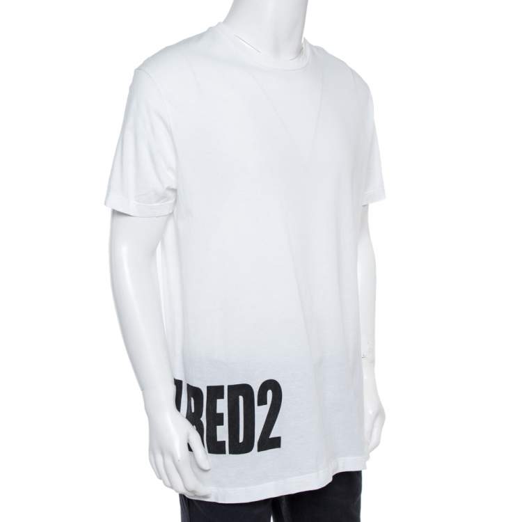 Dsquared2 White Logo Print Cotton Long Cool Fit T-Shirt XXL
