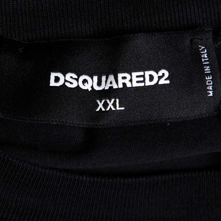 Pre Owned Dsquared2 Black Cotton Logo Sequinned Long Cool Fit T-Shirt XXL