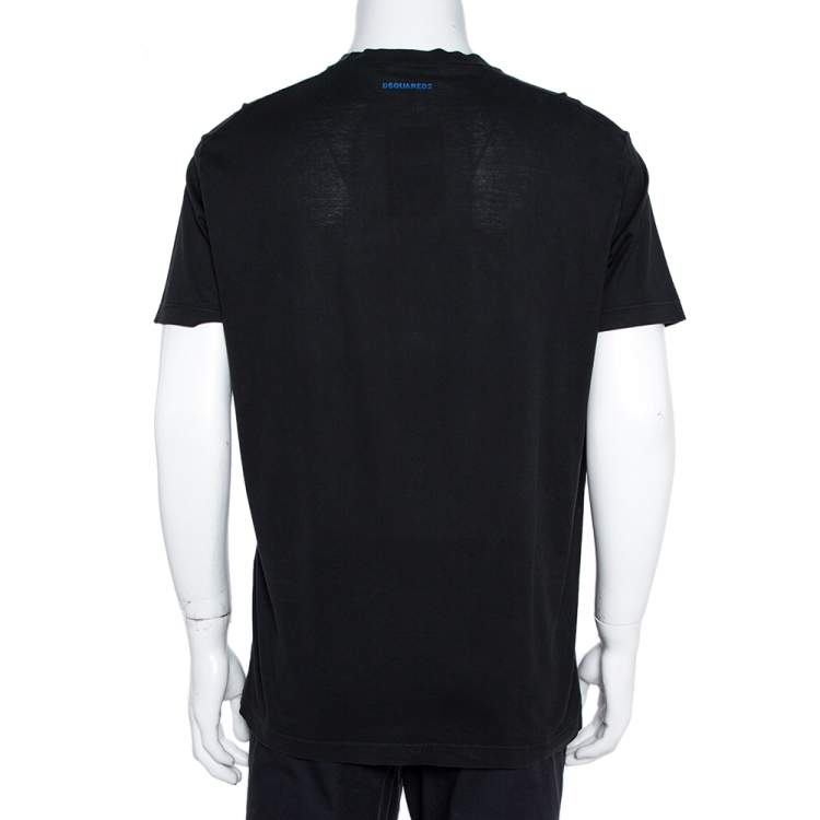 Pre Owned Dsquared2 Black Icon Print Cotton Cool Fit T-Shirt XL