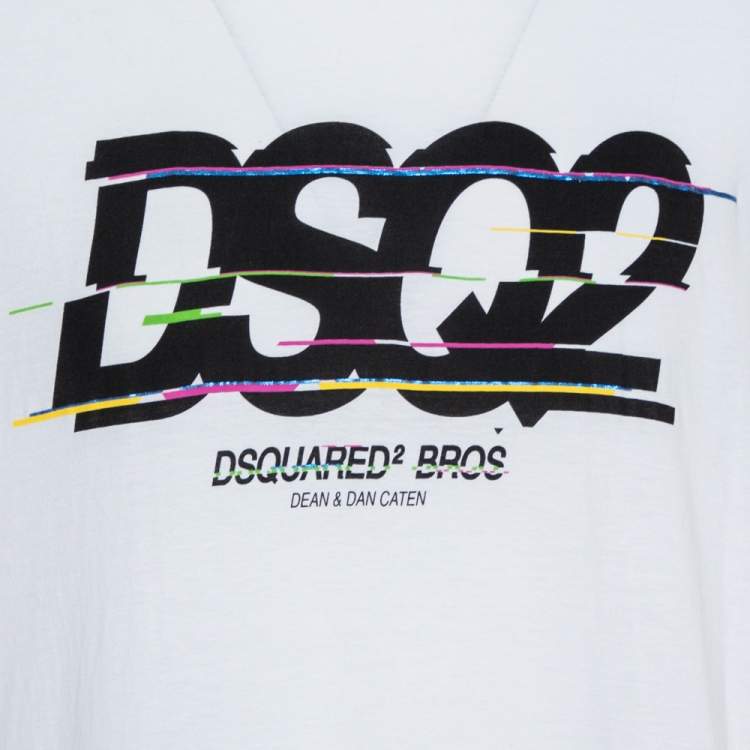 Pre Owned Dsquared2 White Cotton Logo Print T-Shirt XXL 
