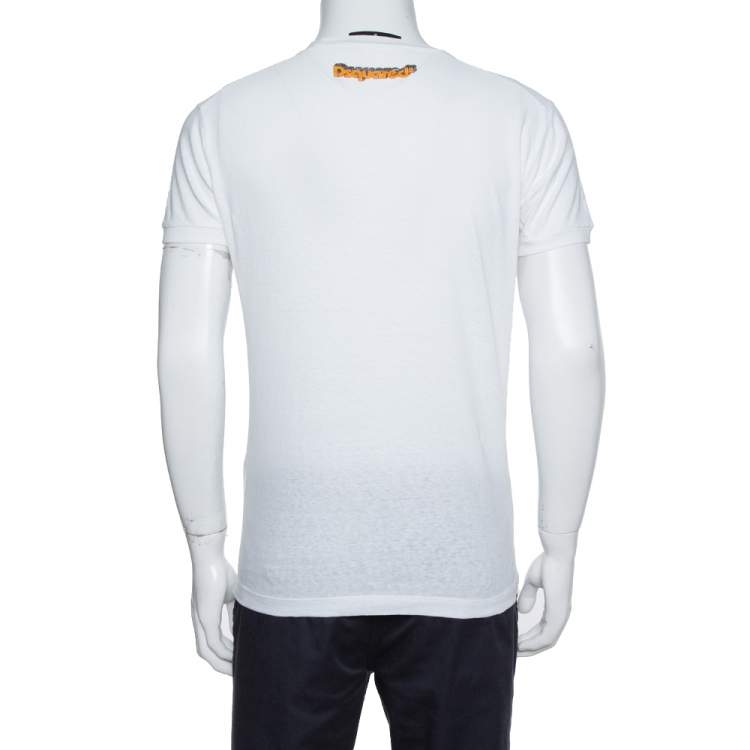 Pre Owned Dsquared2 White Caten Bros Print Cotton Chic Dan Fit T-Shirt M