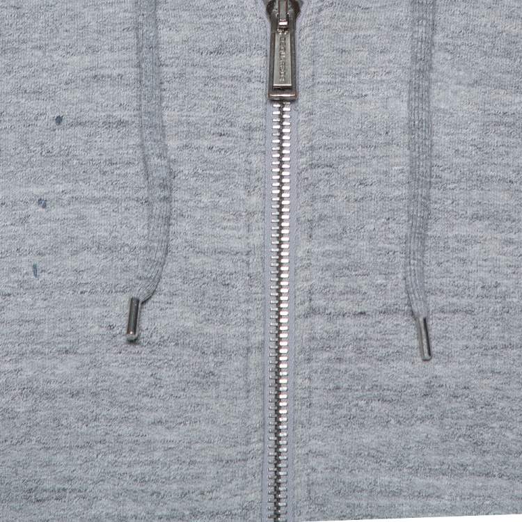 Pre Owned Dsquared2 Grey Cotton Logo Printed Distressed Hoodie Sweatshirt S