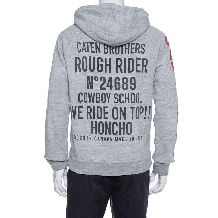 Pre Owned Dsquared2 Grey Cotton Logo Printed Distressed Hoodie Sweatshirt S