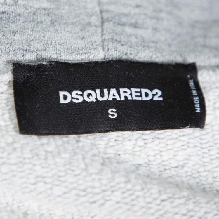 Pre Owned Dsquared2 Grey Cotton Logo Printed Distressed Hoodie Sweatshirt S