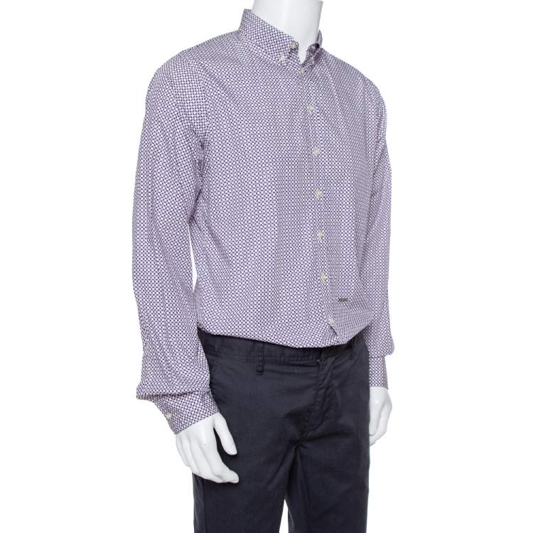 Pre Owned Dsquared2 Purple Printed Cotton Long Sleeve Shirt XL