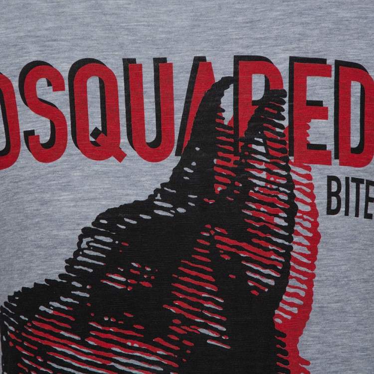 Pre Owned Dsquared2 Grey Cotton The Year of The Dog Print Long Cool Fit T-Shirt S
