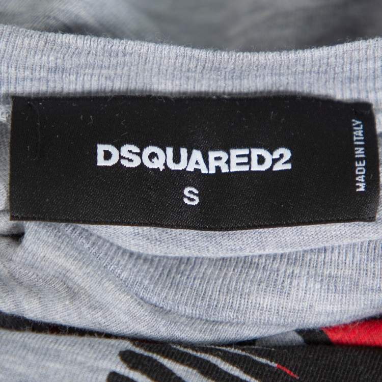 Pre Owned Dsquared2 Grey Cotton The Year of The Dog Print Long Cool Fit T-Shirt S