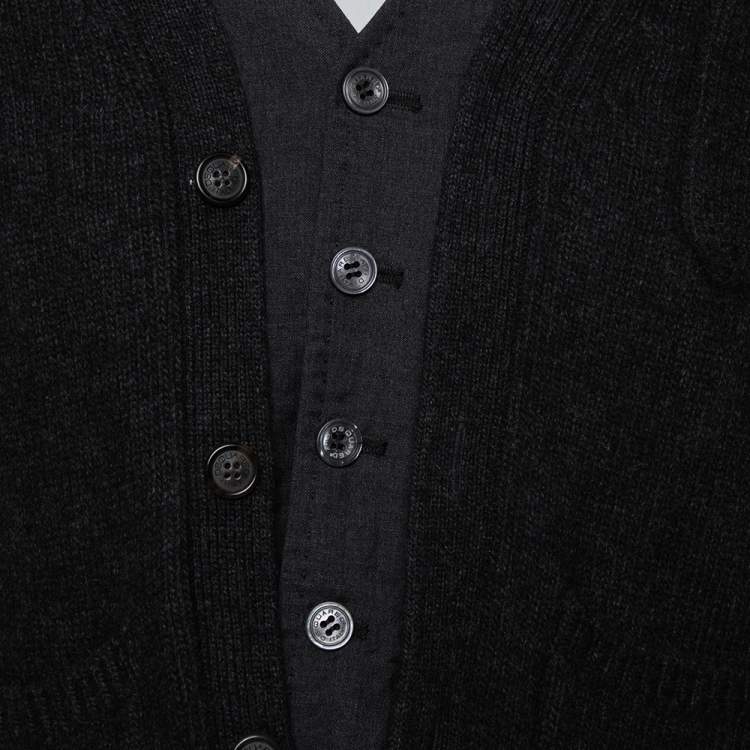 Pre Owned Dsquared2 Dark Grey Wool & Cashmere Waist Coat Inset Detail Cardigan S
