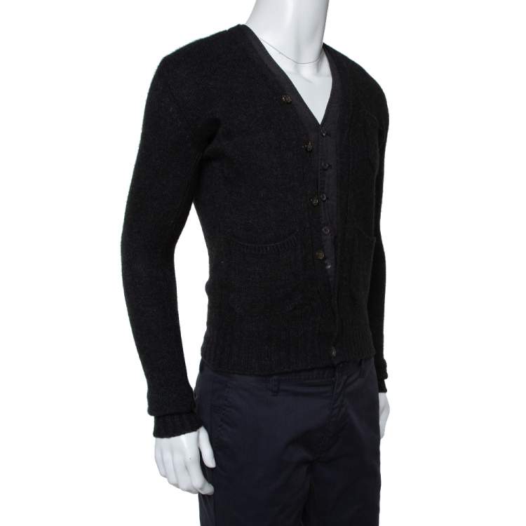 Pre Owned Dsquared2 Dark Grey Wool & Cashmere Waist Coat Inset Detail Cardigan S