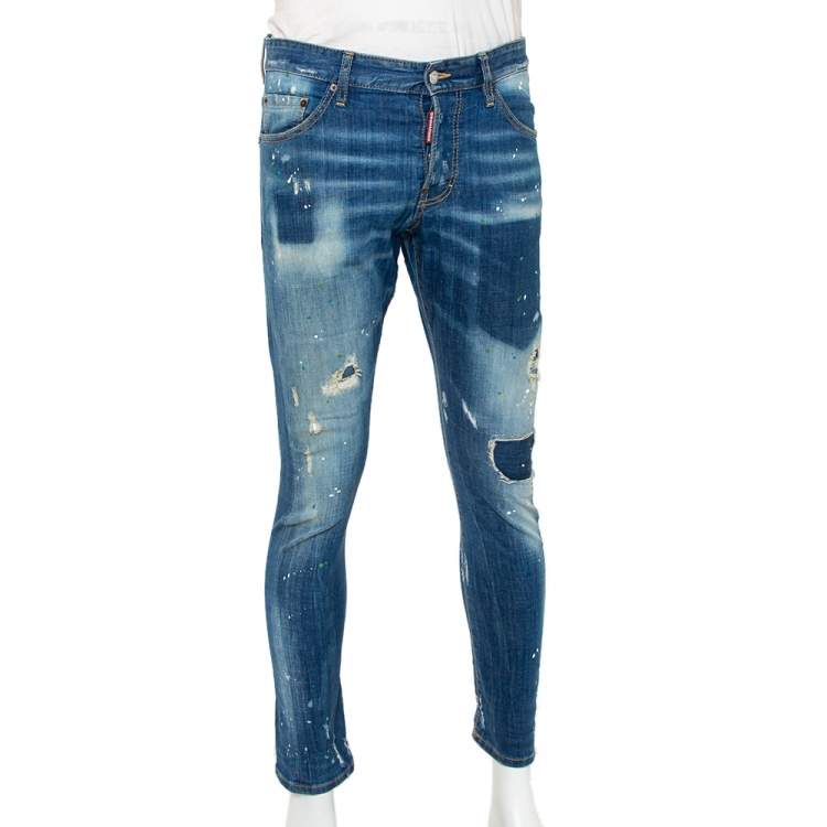 Movable slice Elemental Dsquared2 Blue Denim Painted Distressed Sexy Twist Jeans M Dsquared2 | TLC