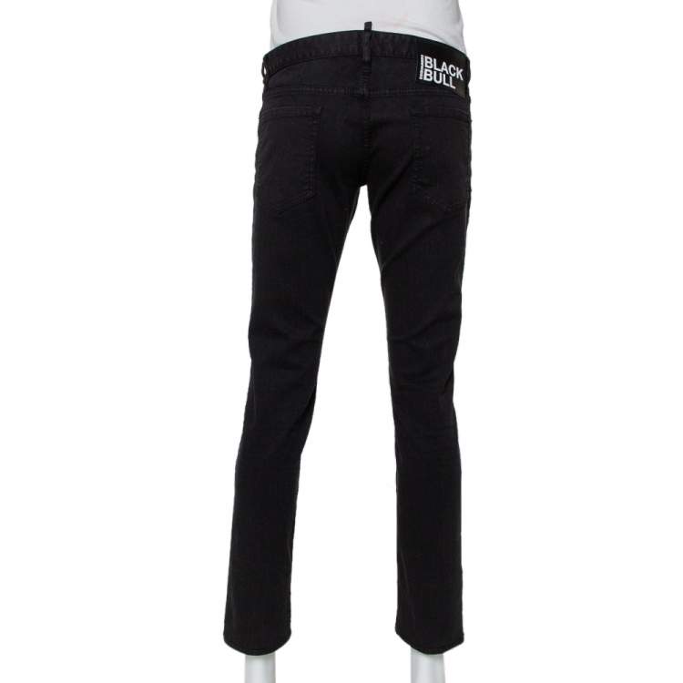 Pre Owned Dsquared2 Black Denim Tapered Leg Black Bull Jeans M