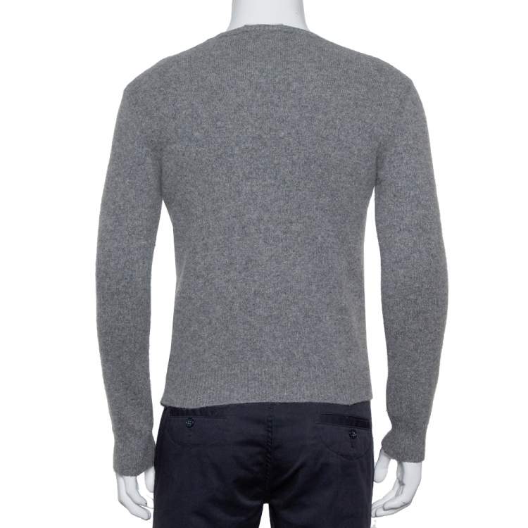 Pre Owned Dsquared2 Grey Wool Cell Block Printed Crewneck Sweater S