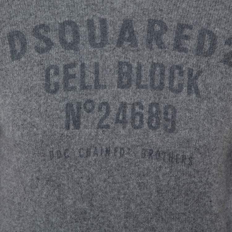 Pre Owned Dsquared2 Grey Wool Cell Block Printed Crewneck Sweater S
