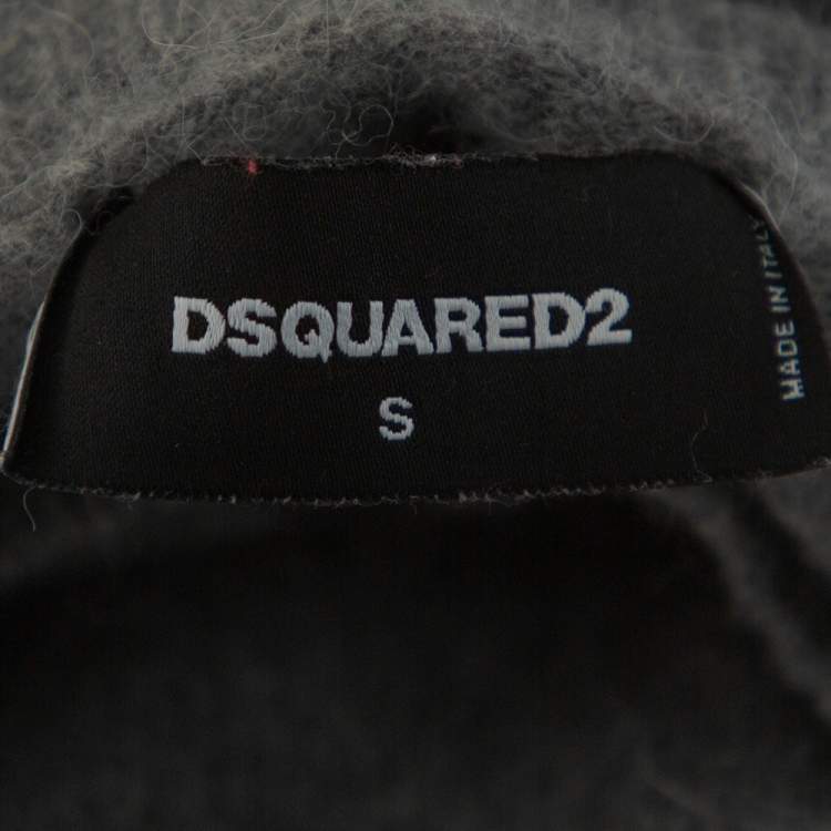Pre Owned Dsquared2 Grey Wool Cell Block Printed Crewneck Sweater S
