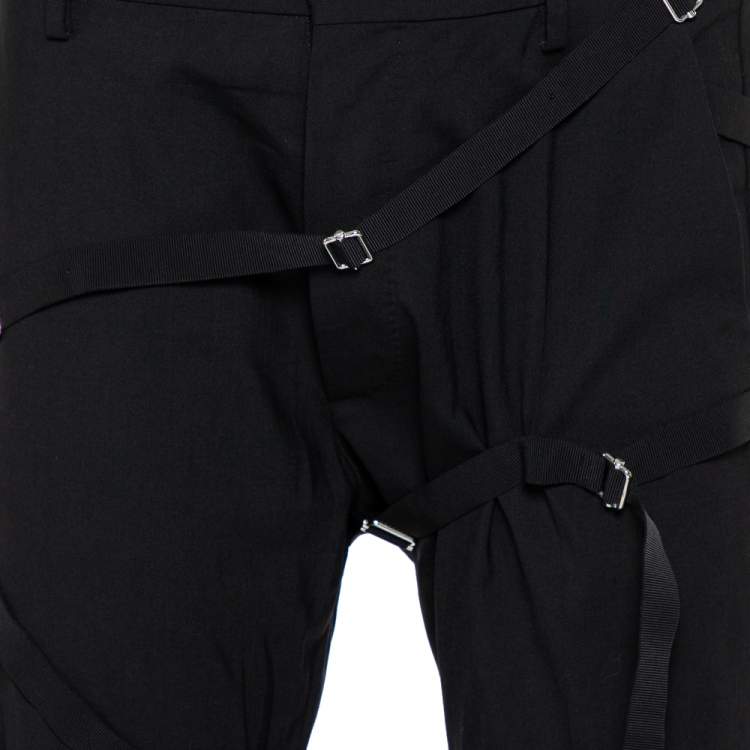 Pre Owned Dsquared2 Black Wool Harness Detail Biker Trousers L