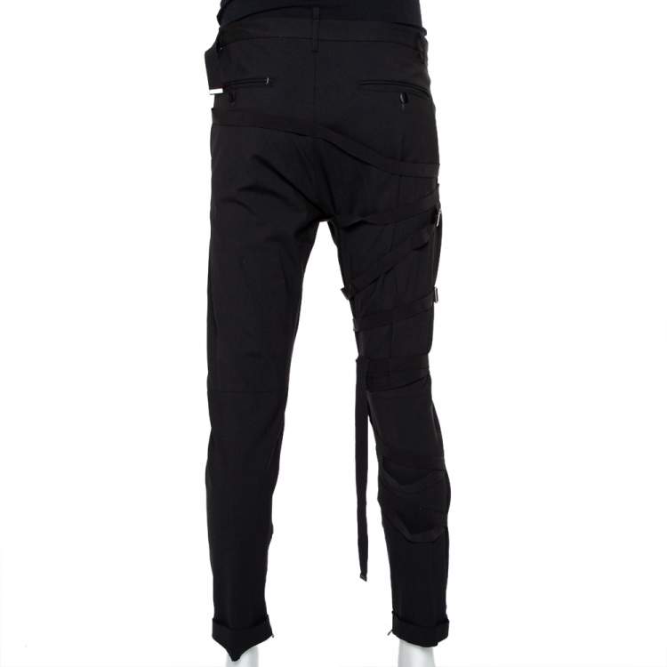 Pre Owned Dsquared2 Black Wool Harness Detail Biker Trousers L