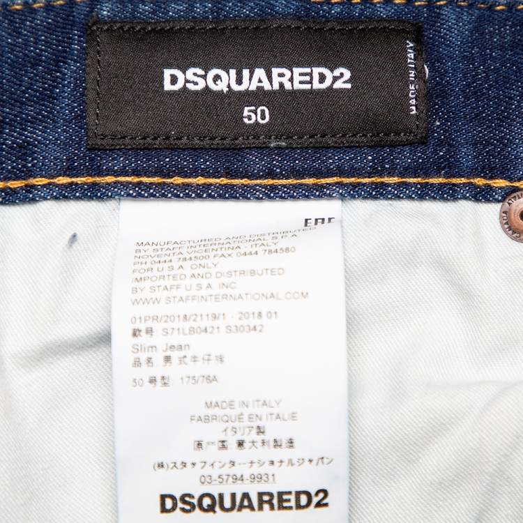 مملوكة مسبقًا Dsquared2 Navy Blue Medium Wash Denim Distressed Jeans L
