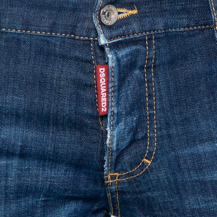 مملوكة مسبقًا Dsquared2 Navy Blue Medium Wash Denim Distressed Jeans L