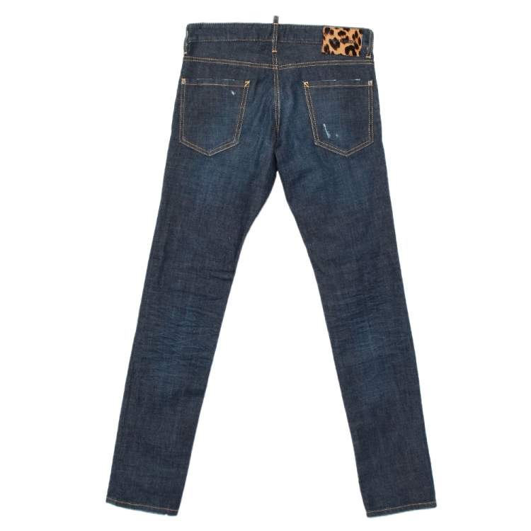Pre Owned Dsquared2 Navy Blue Denim Distressed Tapered Leg Denim M