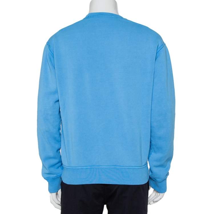 Pre Owned Dsquared2 Blue Cotton Knit Logo Cowboy Printed Crewneck Sweatshirt L