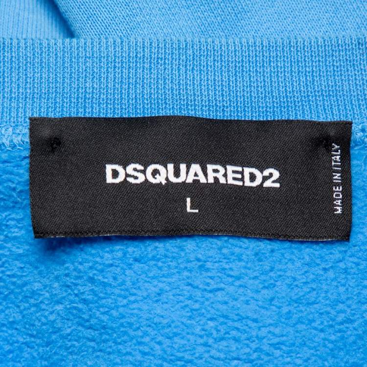 Pre Owned Dsquared2 Blue Cotton Knit Logo Cowboy Printed Crewneck Sweatshirt L