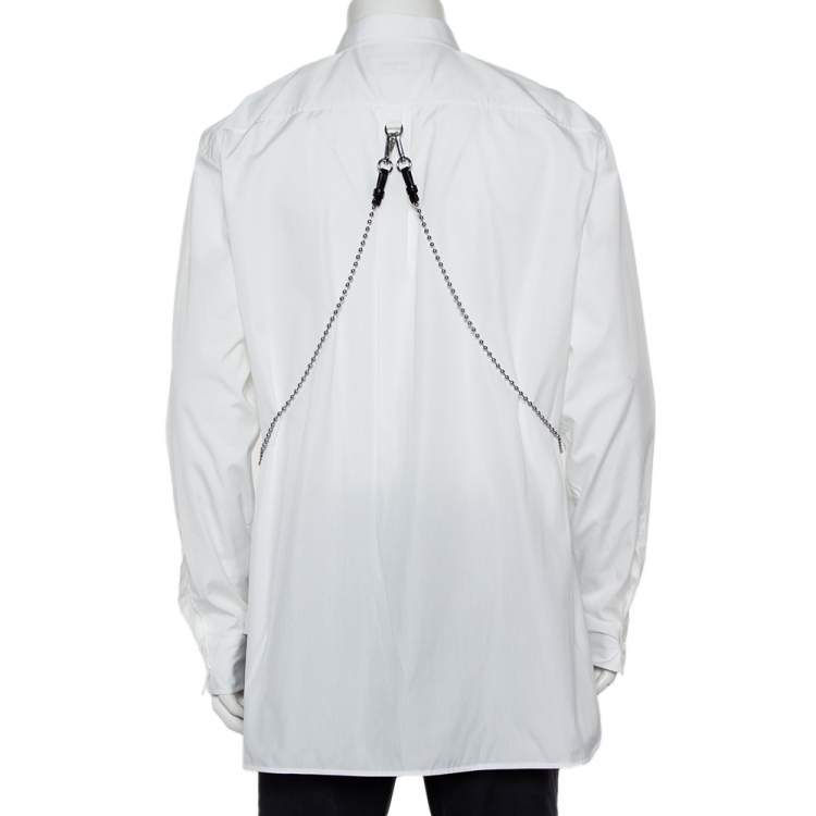 Pre Owned Dsquared2 White Cotton Chain Detail Button Front Shirt XL
