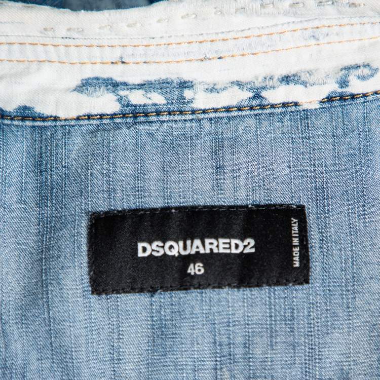 Pre Owned Dsquared2 Blue Denim Button Front Paneled Distressed Shirt S