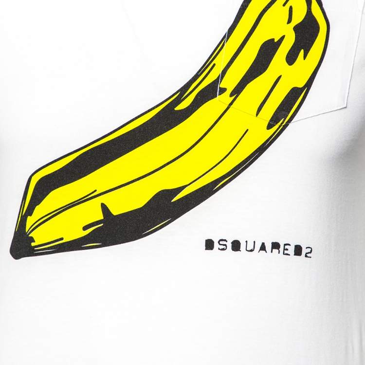 Pre Owned Dsquared2 White Cotton Banana Printed Distressed Crewneck T-Shirt M 