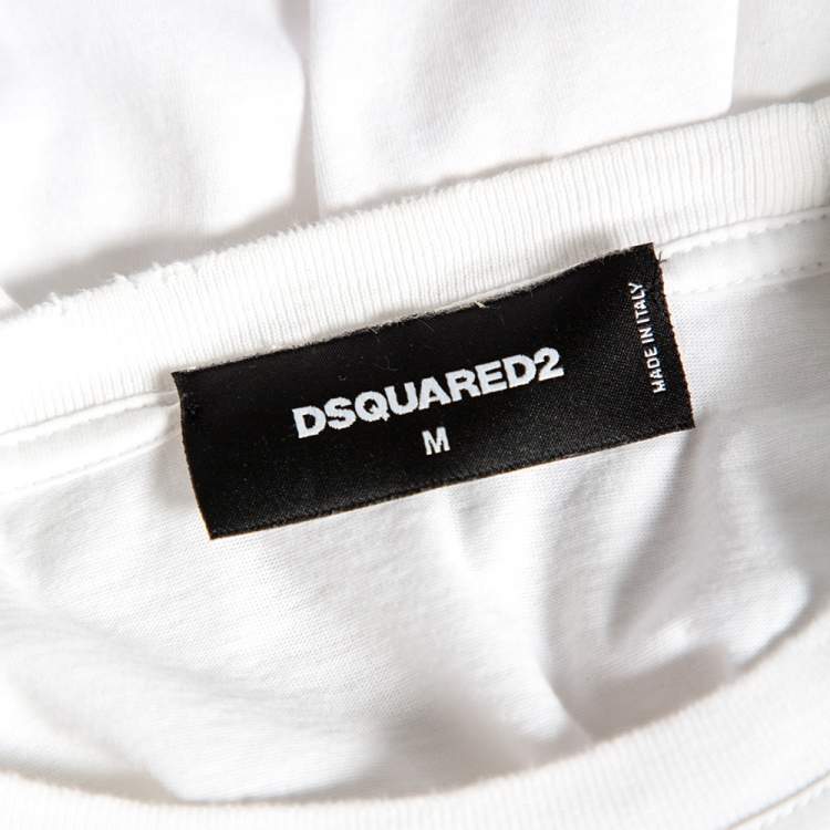 Pre Owned Dsquared2 White Cotton Banana Printed Distressed Crewneck T-Shirt M 