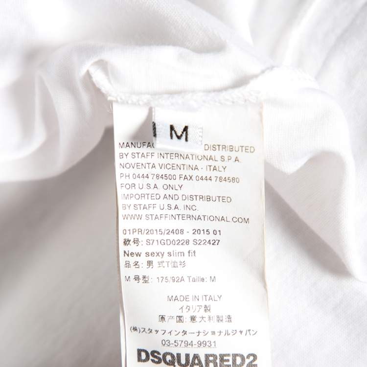 Pre Owned Dsquared2 White Cotton Banana Printed Distressed Crewneck T-Shirt M 