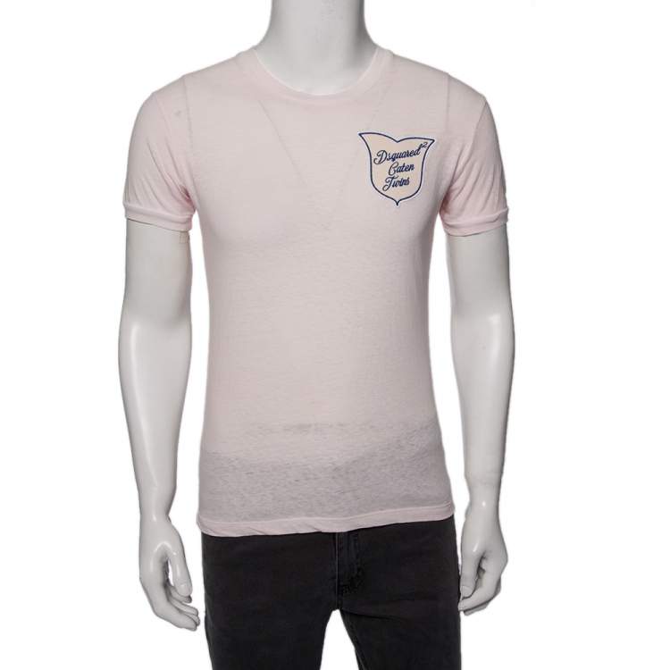 Pre Owned Dsquared2 Light Pink Cotton Logo Embroidered Patch Detail T-Shirt S