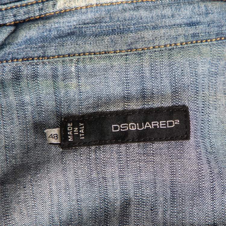 Pre Owned Dsquared2 Blue Dirty Denim Checkered Wool Vest Detail Shirt M 