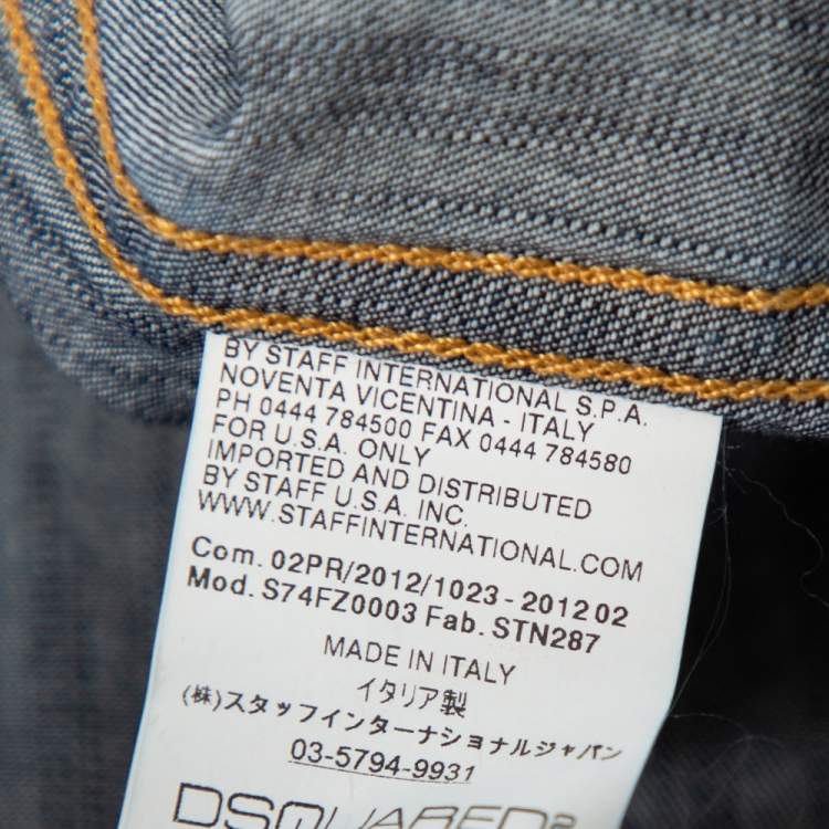 Pre Owned Dsquared2 Blue Dirty Denim Checkered Wool Vest Detail Shirt M 