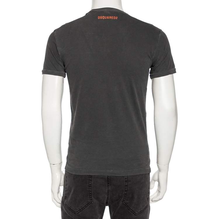 Pre Owned Dsquared2 Grey Canten Brothers Print Dyed Cotton Jersey T-Shirt S