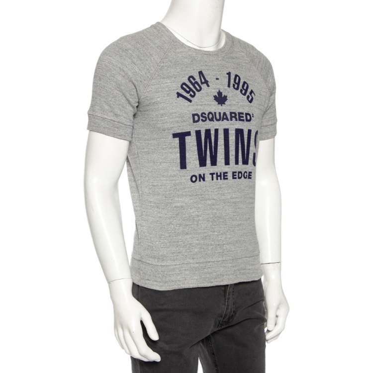 Pre Owned Dsquared2 Grey Ribbed Knit Printed Detail T-Shirt S