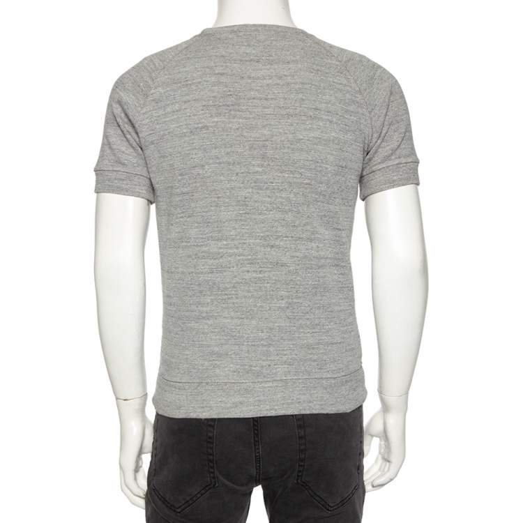 Pre Owned Dsquared2 Grey Ribbed Knit Printed Detail T-Shirt S