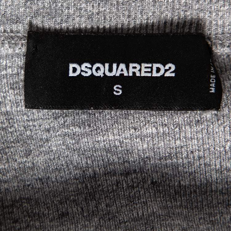 Pre Owned Dsquared2 Grey Ribbed Knit Printed Detail T-Shirt S