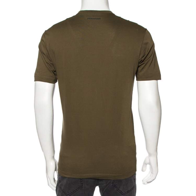 Pre Owned Dsquared2 Olive Green Cotton Patched Round Neck T-Shirt M