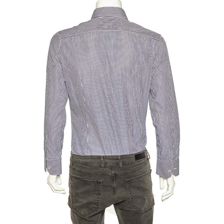 Pre Owned Dsquared2 Navy Blue & White Striped Cotton Button Front Shirt XL 