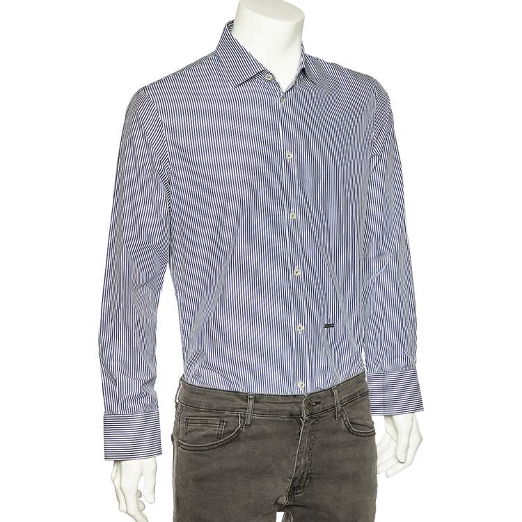 Pre Owned Dsquared2 Navy Blue & White Striped Cotton Button Front Shirt XL 
