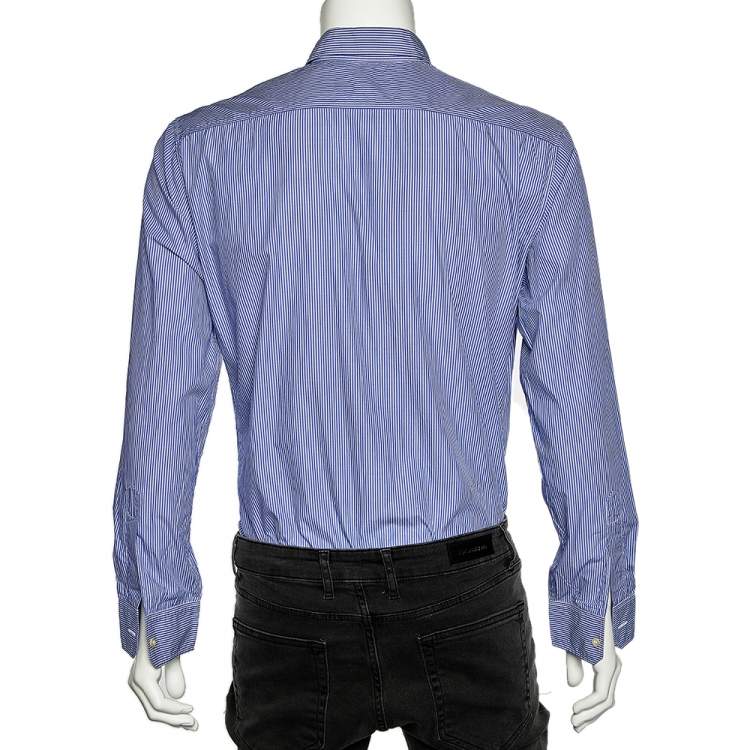 Pre Owned Dsquared2 Blue Striped Cotton Button Front Shirt L