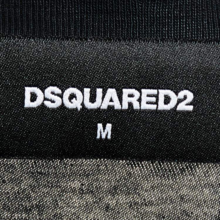 Pre Owned Dsquared2 Black Metallic Logo Printed Cotton Crewneck T-Shirt M