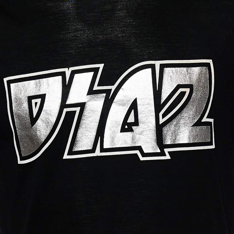 Pre Owned Dsquared2 Black Metallic Logo Printed Cotton Crewneck T-Shirt M