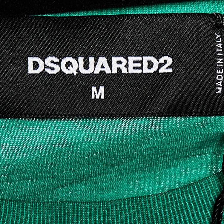 Pre Owned Dsquared2 Green Washed Out Effect Cotton Logo Icon Detail Crewneck T-Shirt M