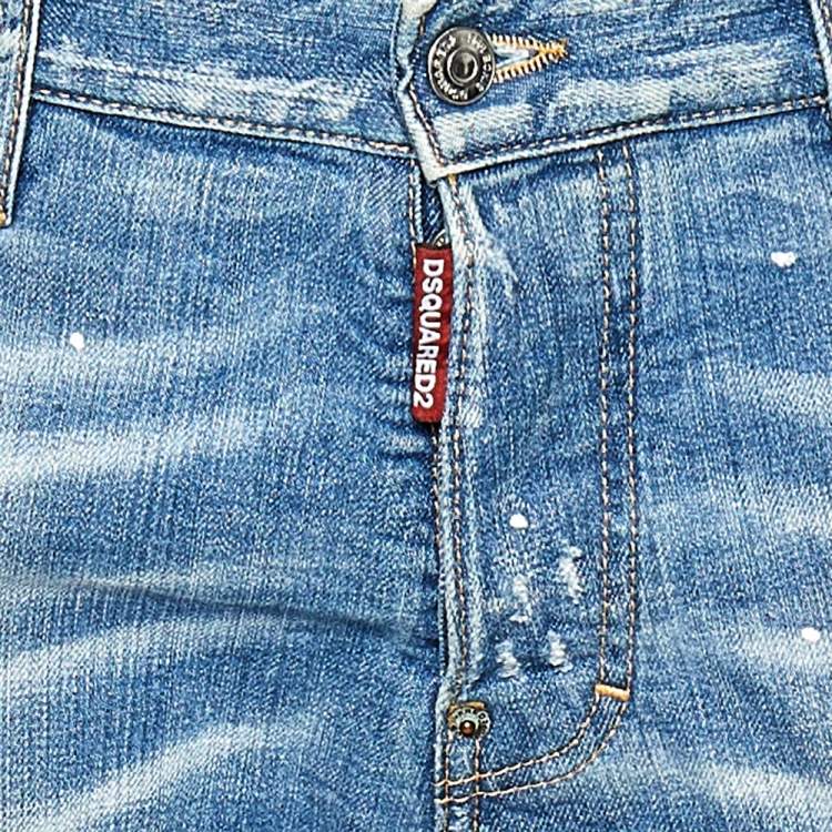 Pre Owned Dsquared2 Blue Denim Painted Dots Distressed Cool Guy Jeans XL