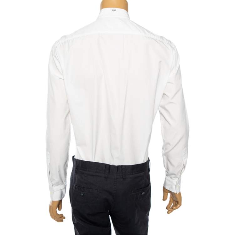 Pre Owned Dsquared2 White & Blue Printed Cotton Button Front Shirt M